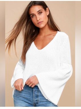 Free People Damsel Bell Sleeve Knit Sweater-White Size S.